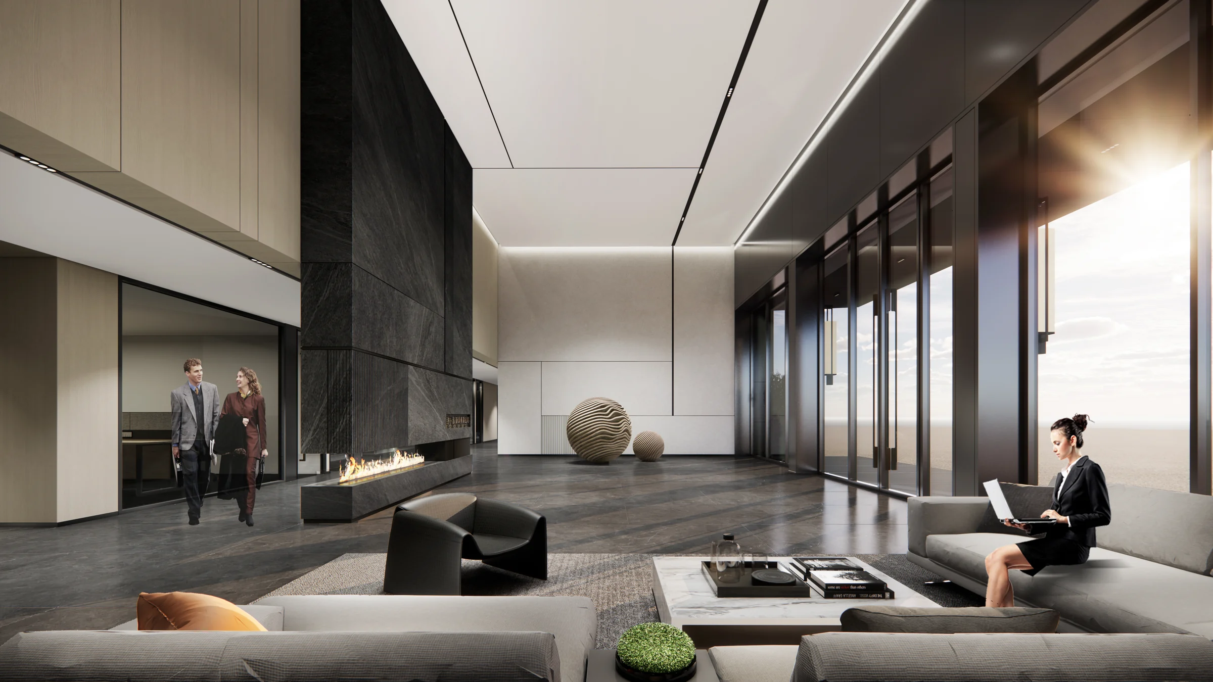 Phòng trưng bày với ánh sáng dịu — Design visualisation