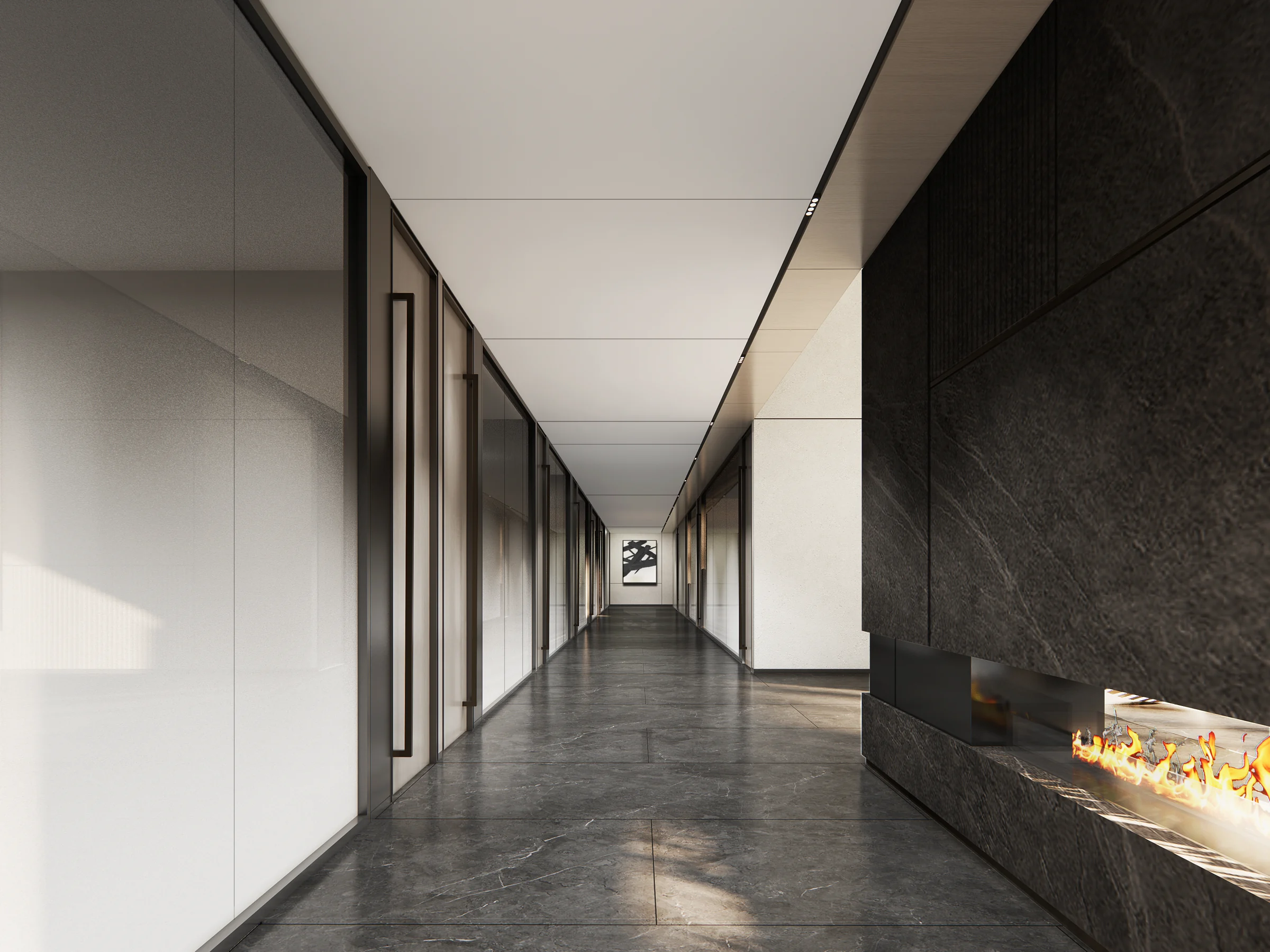 Phòng trưng bày với ánh sáng dịu — Design visualisation