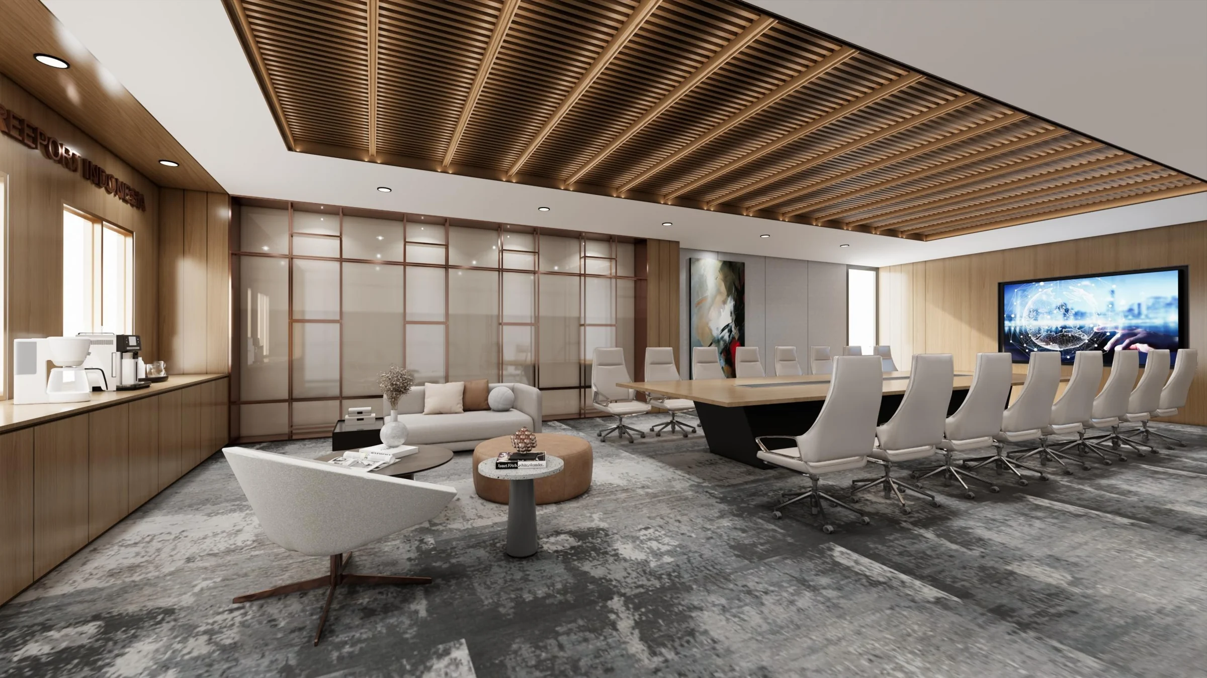 Trần gỗ & không gian cộng tác — Design visualisation